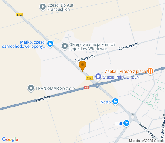 Mapa dojazdu do hurtowni motoryzacyjnej w miejscowości Włodawa