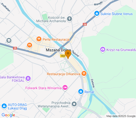 Mapa dojazdu do hurtowni motoryzacyjnej w miejscowości Mszana Dolna