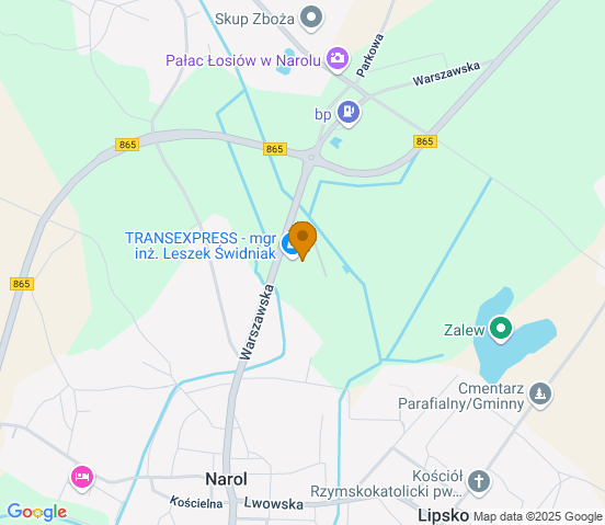 Mapa dojazdu do hurtowni motoryzacyjnej w miejscowości Narol