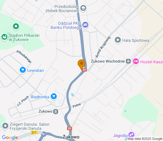 Mapa dojazdu do hurtowni motoryzacyjnej w miejscowości Żukowo