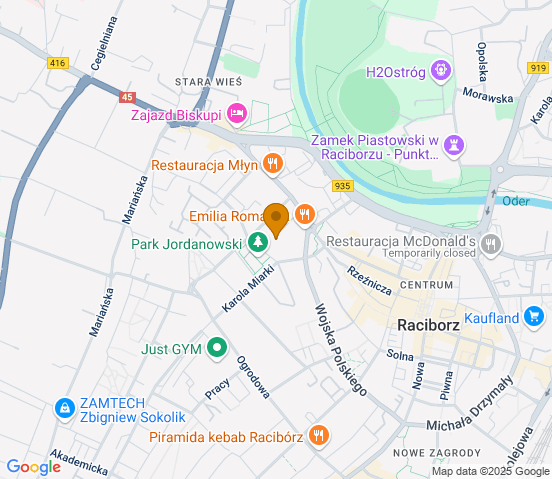 Mapa dojazdu do hurtowni motoryzacyjnej w miejscowości Racibórz