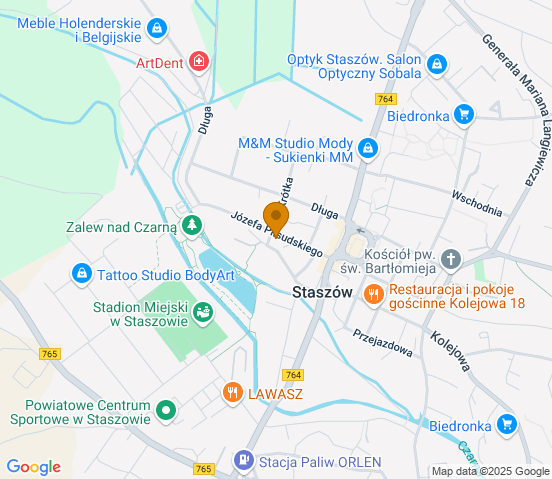 Mapa dojazdu do hurtowni motoryzacyjnej w miejscowości Staszów