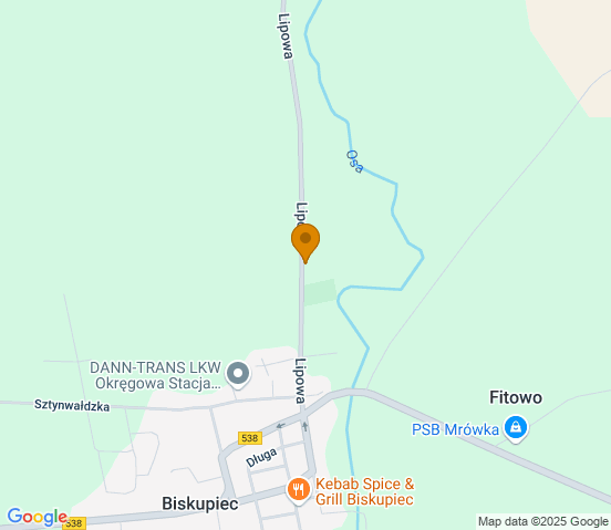 Mapa dojazdu do hurtowni motoryzacyjnej w miejscowości Biskupiec