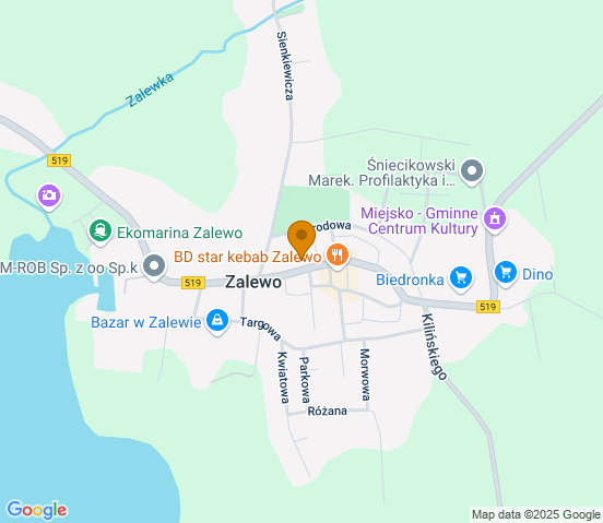 Mapa dojazdu do hurtowni motoryzacyjnej w miejscowości Zalewo