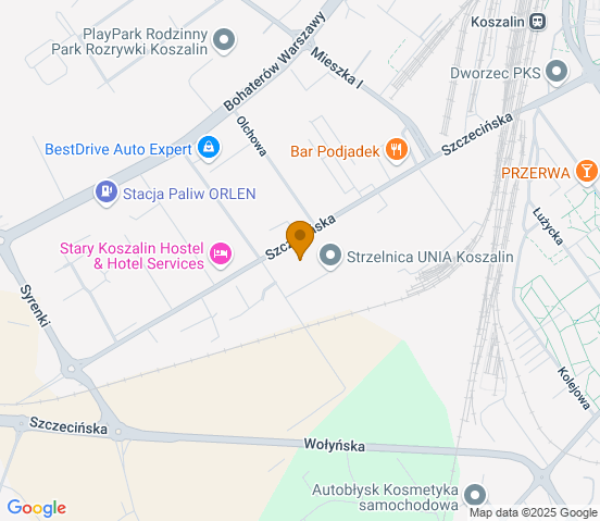 Mapa dojazdu do hurtowni motoryzacyjnej w miejscowości Koszalin