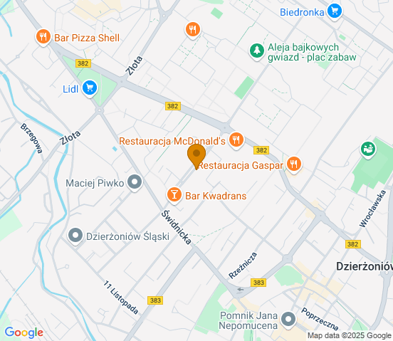 Mapa dojazdu do warsztatu samochodowego w miejscowości Dzierżoniów