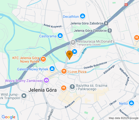 Mapa dojazdu do warsztatu samochodowego w miejscowości Jelenia Góra