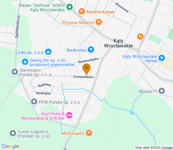 Mapa dojazdu do warsztatu samochodowego w miejscowości Kąty Wrocławskie