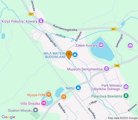 Mapa dojazdu do warsztatu samochodowego w miejscowości Kowary