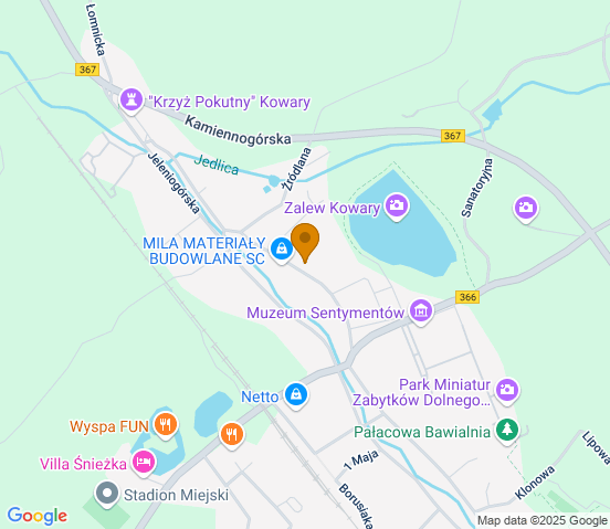 Mapa dojazdu do warsztatu samochodowego w miejscowości Kowary