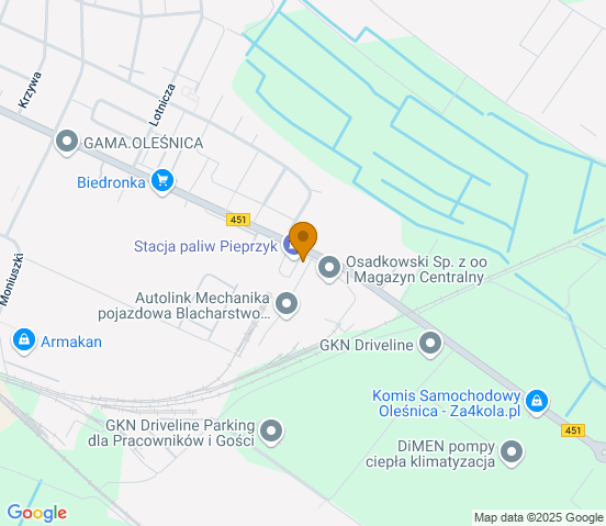 Mapa dojazdu do warsztatu samochodowego w miejscowości Oleśnica