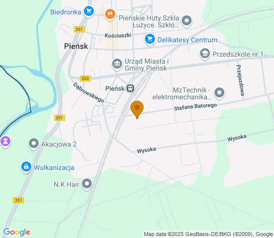 Mapa dojazdu do warsztatu samochodowego w miejscowości Pieńsk