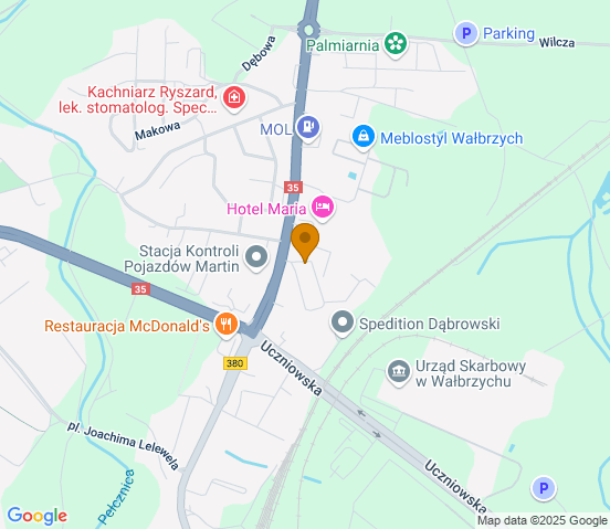 Mapa dojazdu do warsztatu samochodowego w miejscowości Wałbrzych