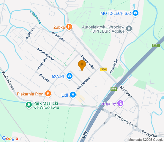 Mapa dojazdu do warsztatu samochodowego w miejscowości Wrocław