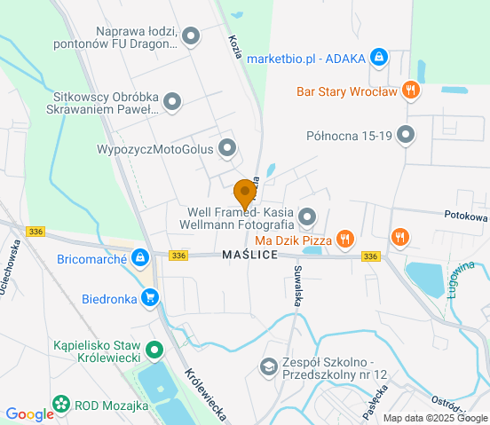 Mapa dojazdu do warsztatu samochodowego w miejscowości Wrocław