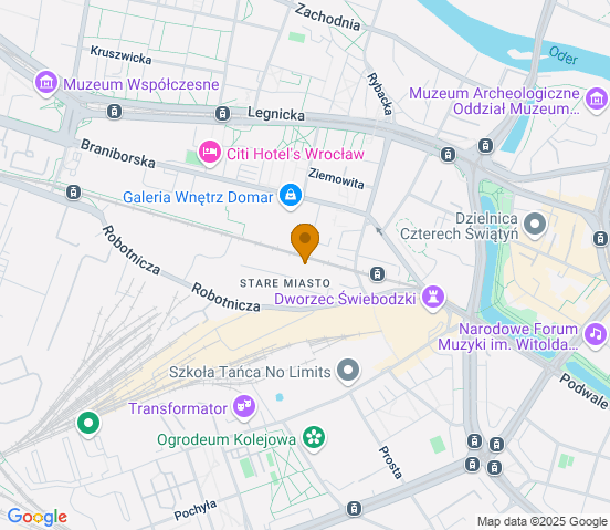 Mapa dojazdu do warsztatu samochodowego w miejscowości Wrocław