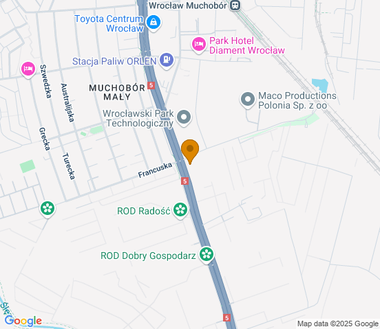 Mapa dojazdu do warsztatu samochodowego w miejscowości Wrocław