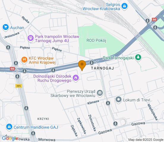 Mapa dojazdu do warsztatu samochodowego w miejscowości Wrocław