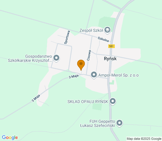 Mapa dojazdu do warsztatu samochodowego w miejscowości Ryńsk