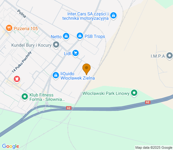 Mapa dojazdu do warsztatu samochodowego w miejscowości Włocławek