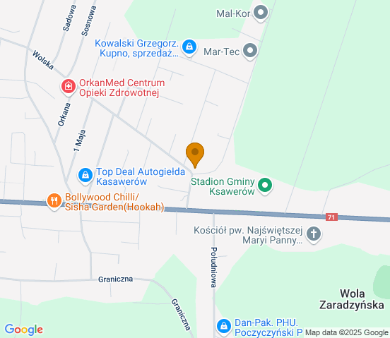 Mapa dojazdu do warsztatu samochodowego w miejscowości Ksawerów