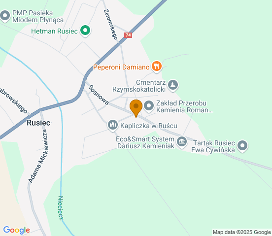 Mapa dojazdu do warsztatu samochodowego w miejscowości Rusiec