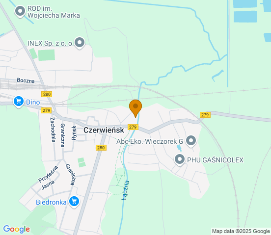 Mapa dojazdu do warsztatu samochodowego w miejscowości Czerwieńsk