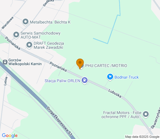Mapa dojazdu do warsztatu samochodowego w miejscowości Gorzów Wielkopolski