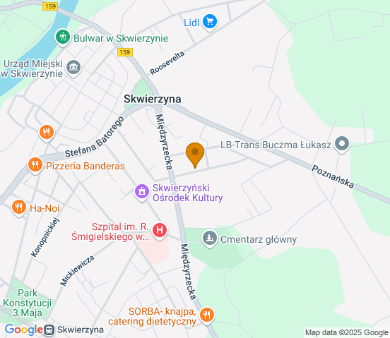 Mapa dojazdu do warsztatu samochodowego w miejscowości Skwierzyna