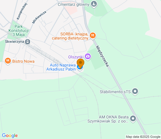 Mapa dojazdu do warsztatu samochodowego w miejscowości Skwierzyna
