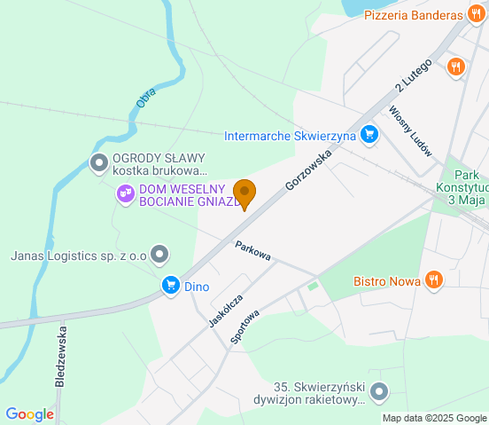 Mapa dojazdu do warsztatu samochodowego w miejscowości Skwierzyna