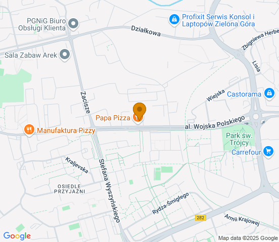Mapa dojazdu do warsztatu samochodowego w miejscowości Zielona Góra