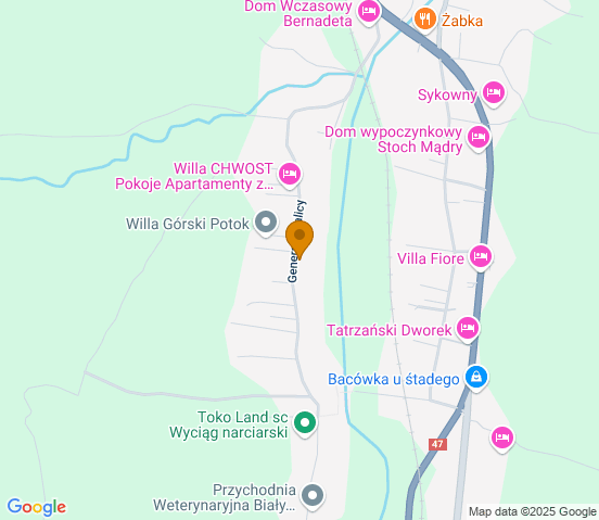 Mapa dojazdu do warsztatu samochodowego w miejscowości Biały Dunajec