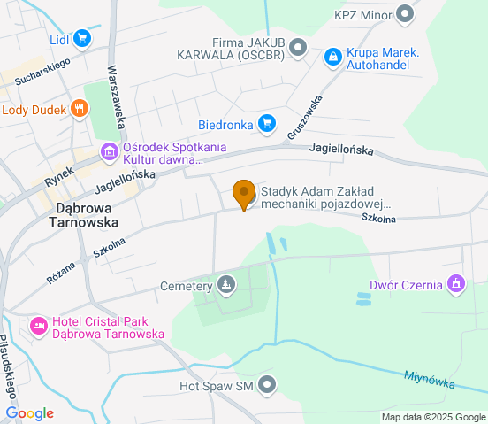 Mapa dojazdu do warsztatu samochodowego w miejscowości Dąbrowa Tarnowska