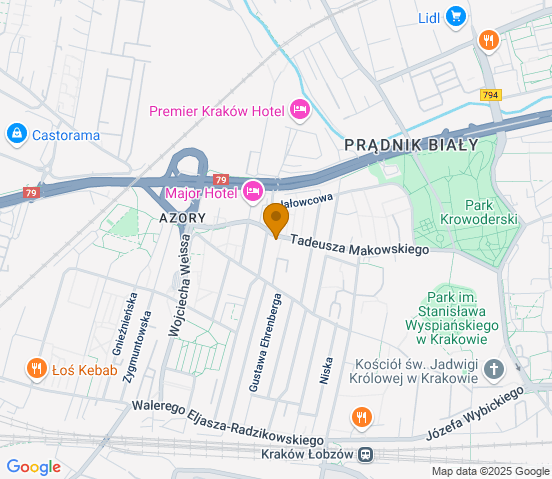 Mapa dojazdu do warsztatu samochodowego w miejscowości Kraków