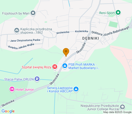Mapa dojazdu do warsztatu samochodowego w miejscowości Kraków