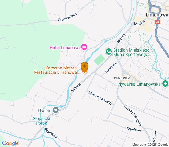 Mapa dojazdu do warsztatu samochodowego w miejscowości Limanowa