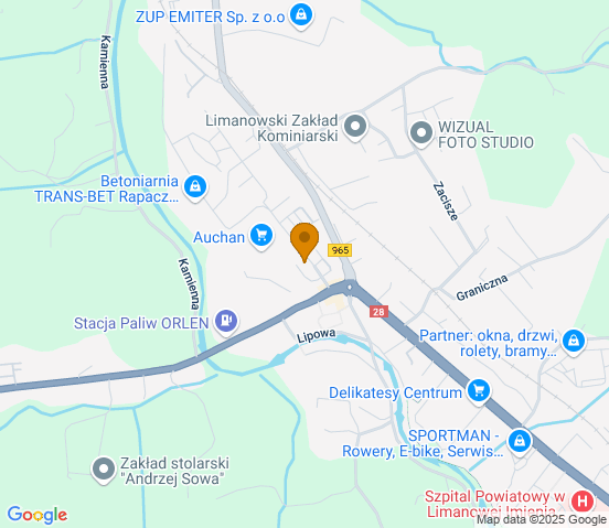 Mapa dojazdu do warsztatu samochodowego w miejscowości Limanowa