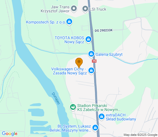 Mapa dojazdu do warsztatu samochodowego w miejscowości Nowy Sącz