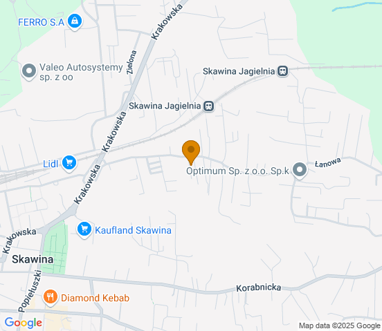 Mapa dojazdu do warsztatu samochodowego w miejscowości Skawina