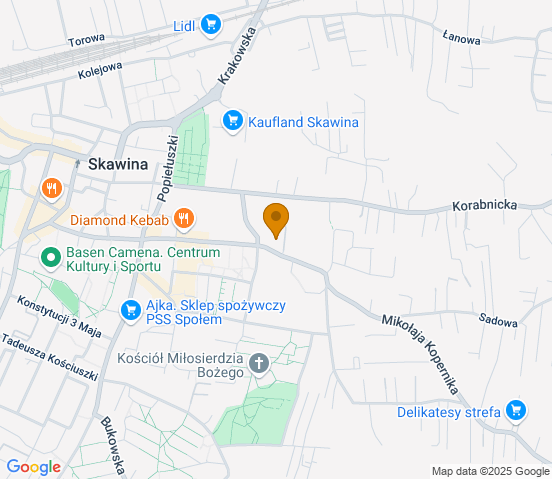 Mapa dojazdu do warsztatu samochodowego w miejscowości Skawina