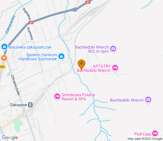 Mapa dojazdu do warsztatu samochodowego w miejscowości Zakopane