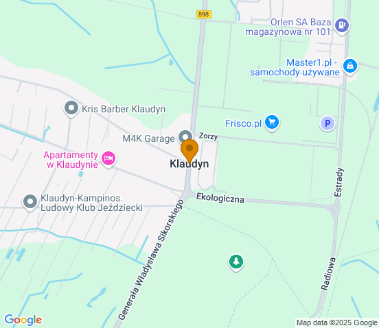 Mapa dojazdu do warsztatu samochodowego w miejscowości Klaudyn