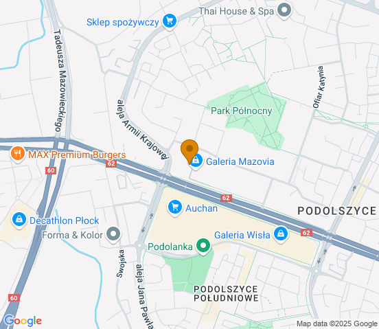 Mapa dojazdu do warsztatu samochodowego w miejscowości Płock