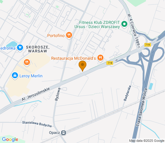 Mapa dojazdu do warsztatu samochodowego w miejscowości Warszawa