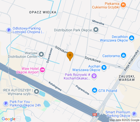 Mapa dojazdu do warsztatu samochodowego w miejscowości Warszawa