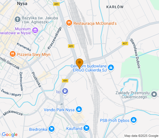 Mapa dojazdu do warsztatu samochodowego w miejscowości Nysa