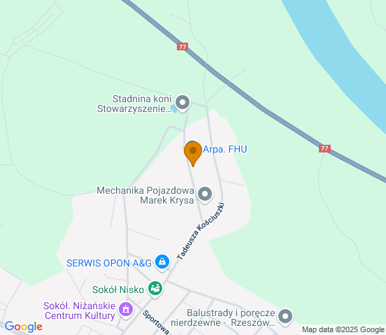 Mapa dojazdu do warsztatu samochodowego w miejscowości Nisko