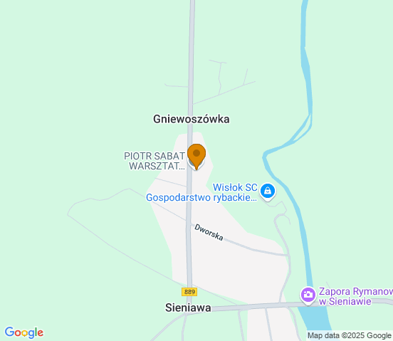 Mapa dojazdu do warsztatu samochodowego w miejscowości Rymanów
