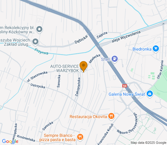 Mapa dojazdu do warsztatu samochodowego w miejscowości Rzeszów